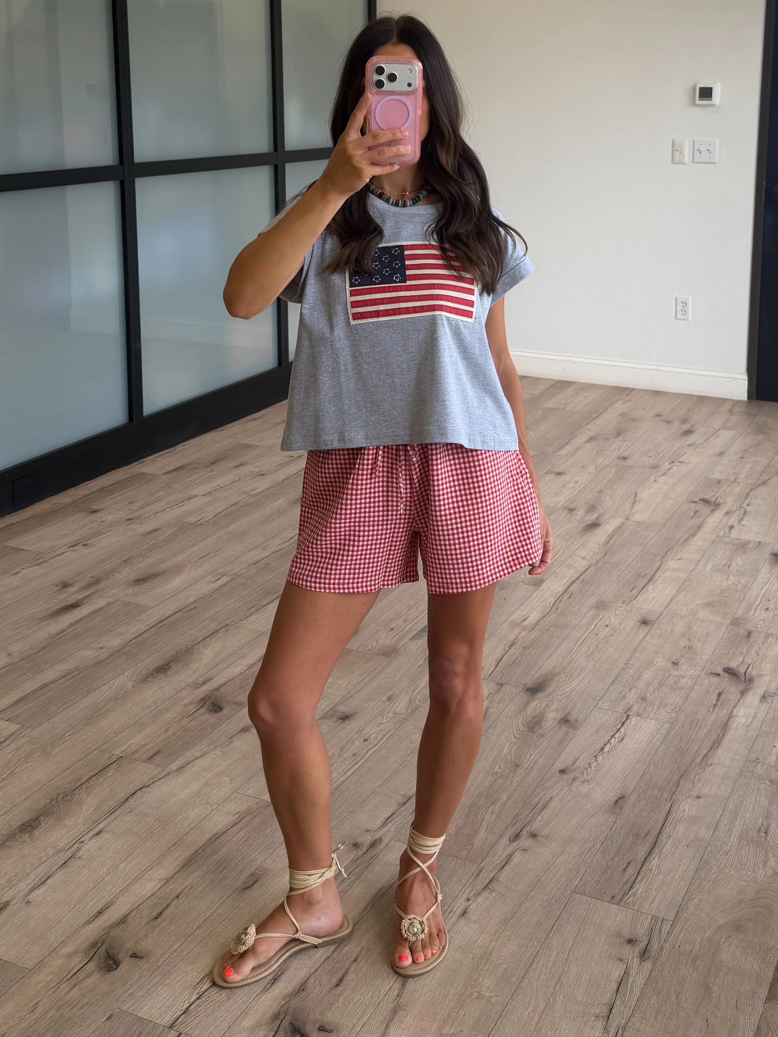 Gingham Leisure Relaxed Shorts | Cherry - Image 4