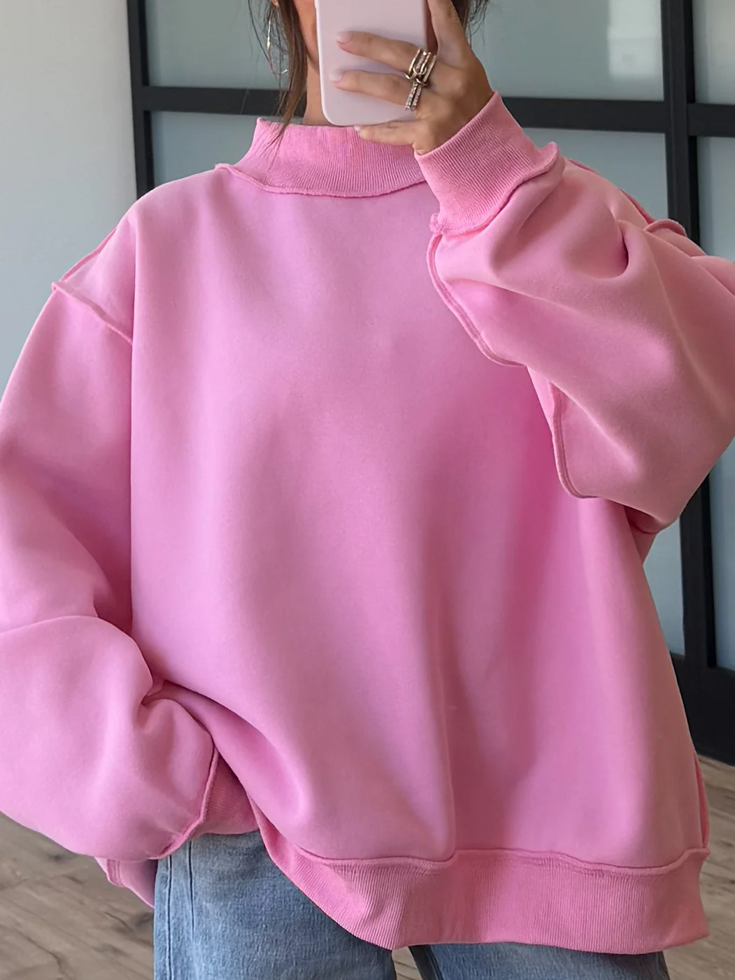 Inside-Out Mock Neck Sweatshirt | Bubblegum