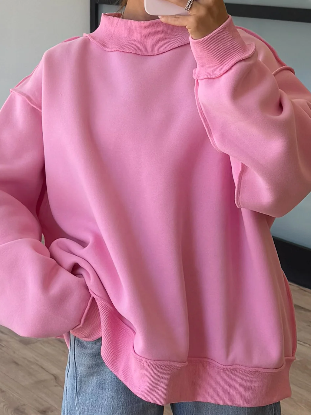 Inside-Out Mock Neck Sweatshirt | Bubblegum - Image 2
