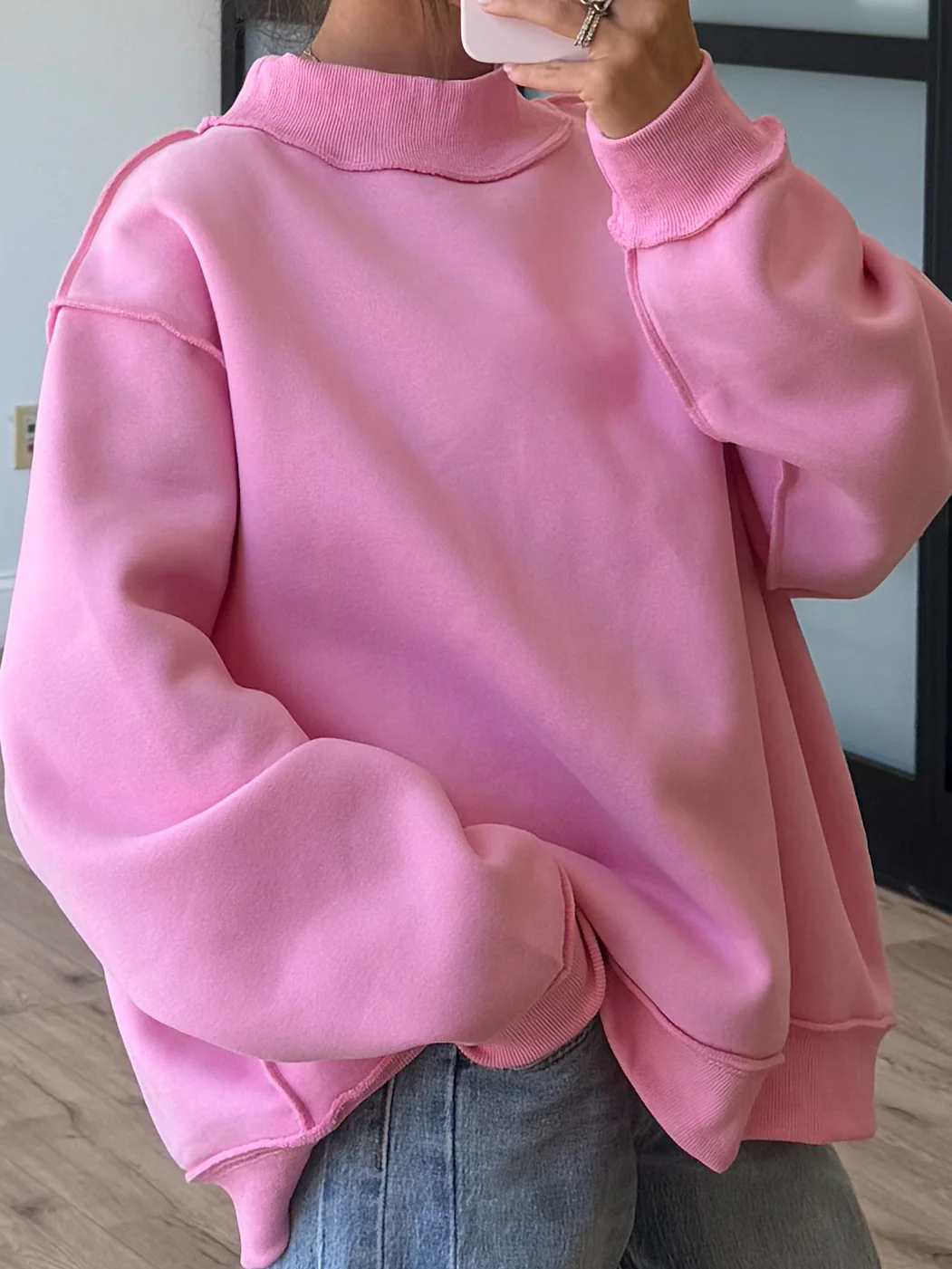 Inside-Out Mock Neck Sweatshirt | Bubblegum - Image 3