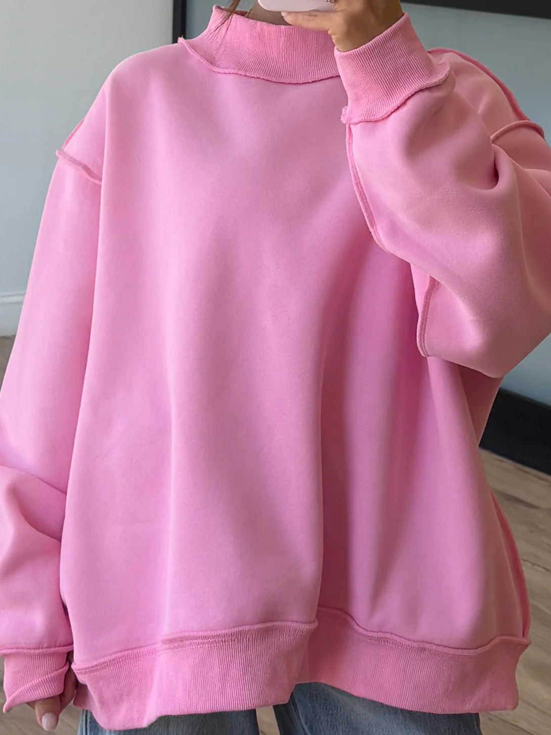 Inside-Out Mock Neck Sweatshirt | Bubblegum - Image 4