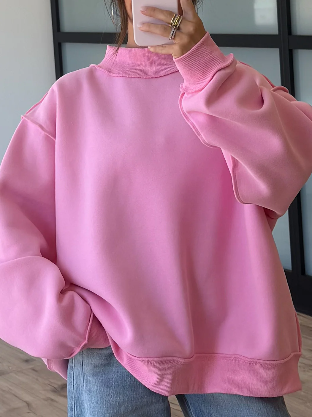 Inside-Out Mock Neck Sweatshirt | Bubblegum - Image 5
