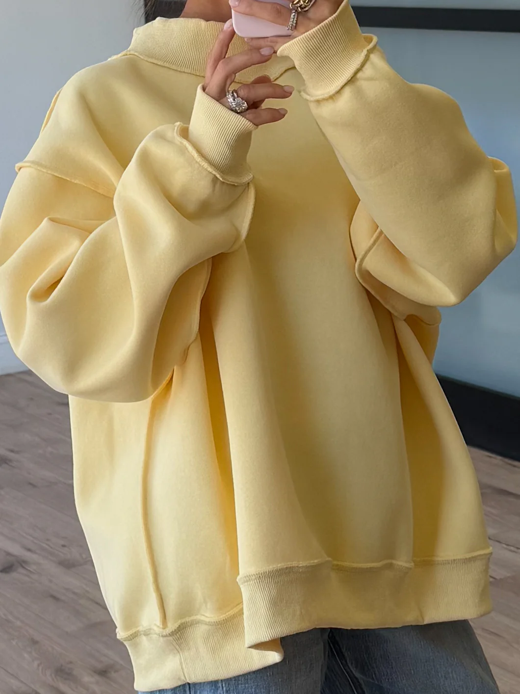 Inside-Out Mock Neck Sweatshirt | Canary - Image 2