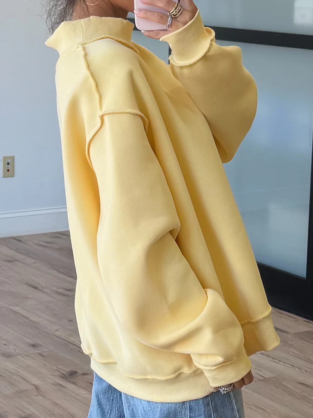 Inside-Out Mock Neck Sweatshirt | Canary - Image 3