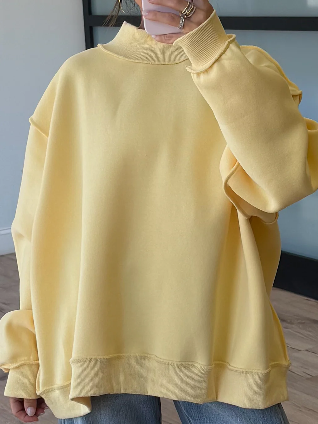 Inside-Out Mock Neck Sweatshirt | Canary - Image 4