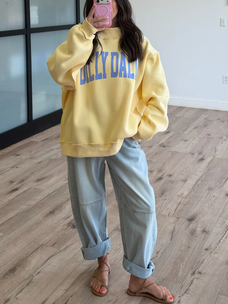"DILLY DALLY" Mock Neck Sweatshirt | Canary - Image 2