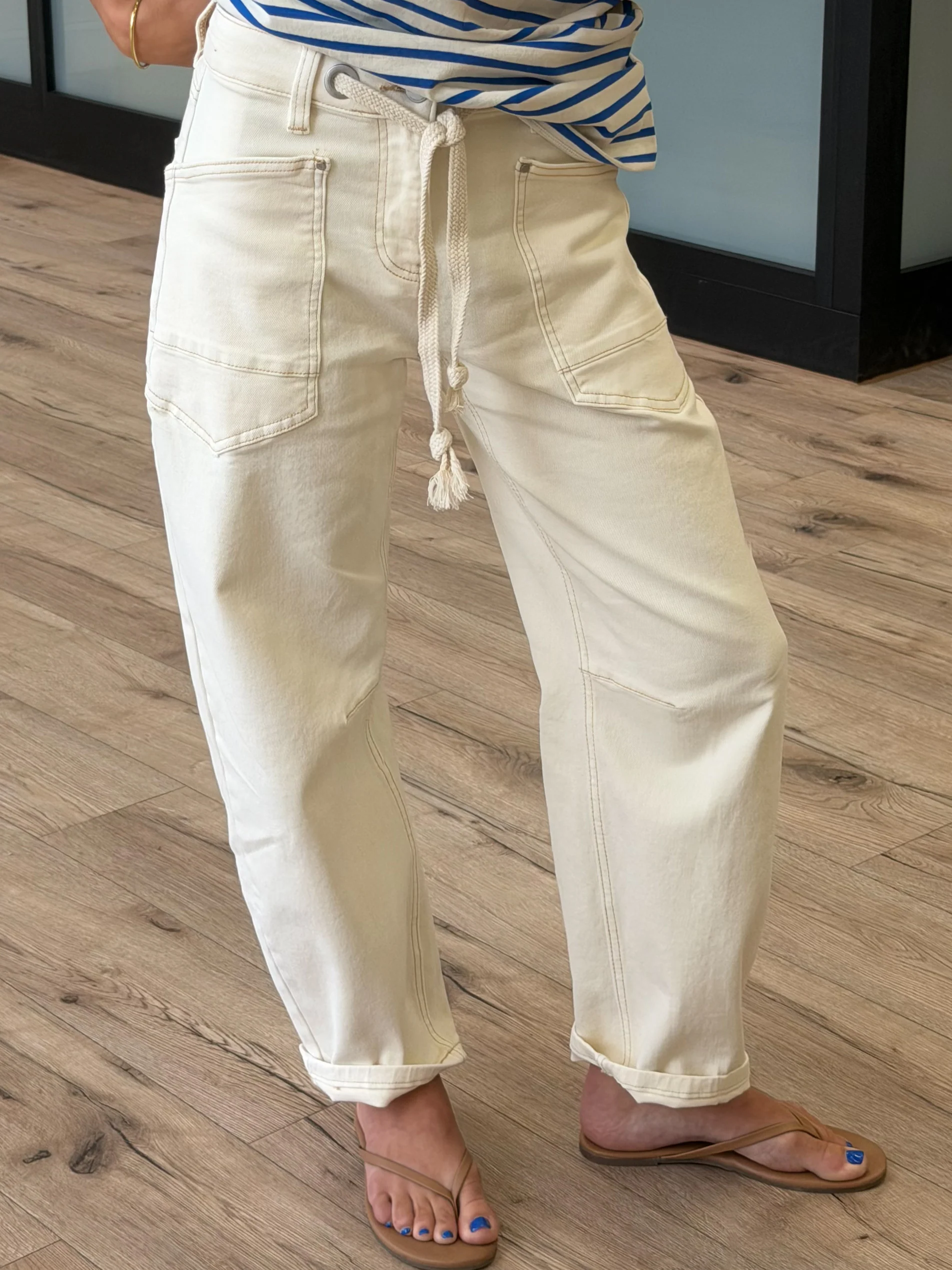 Sasha Drawstring Barrel Pants | Ivory | +Plus Available