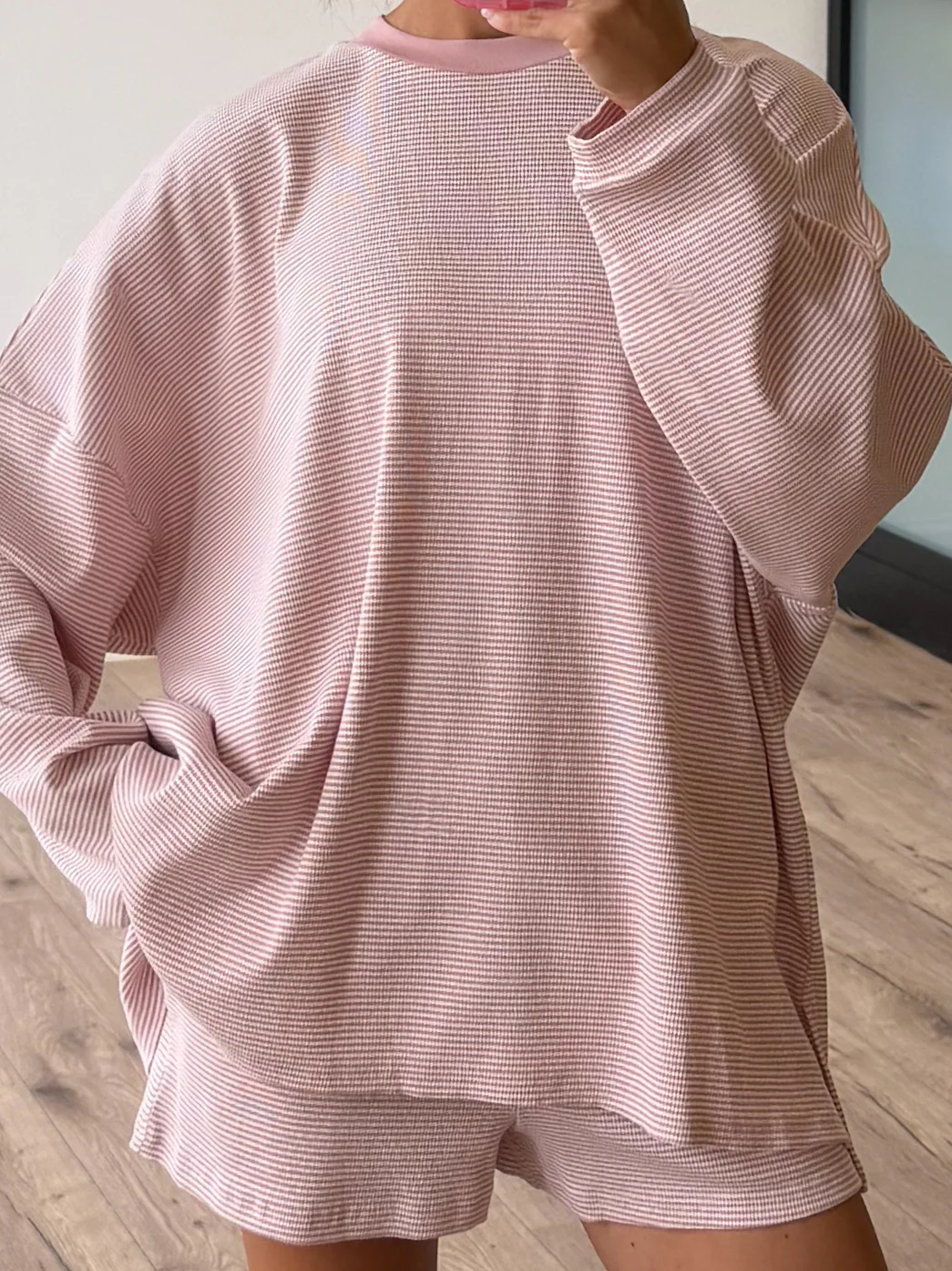 Easy Going Ribbed Stripe Pullover | Baby Pink - Image 3