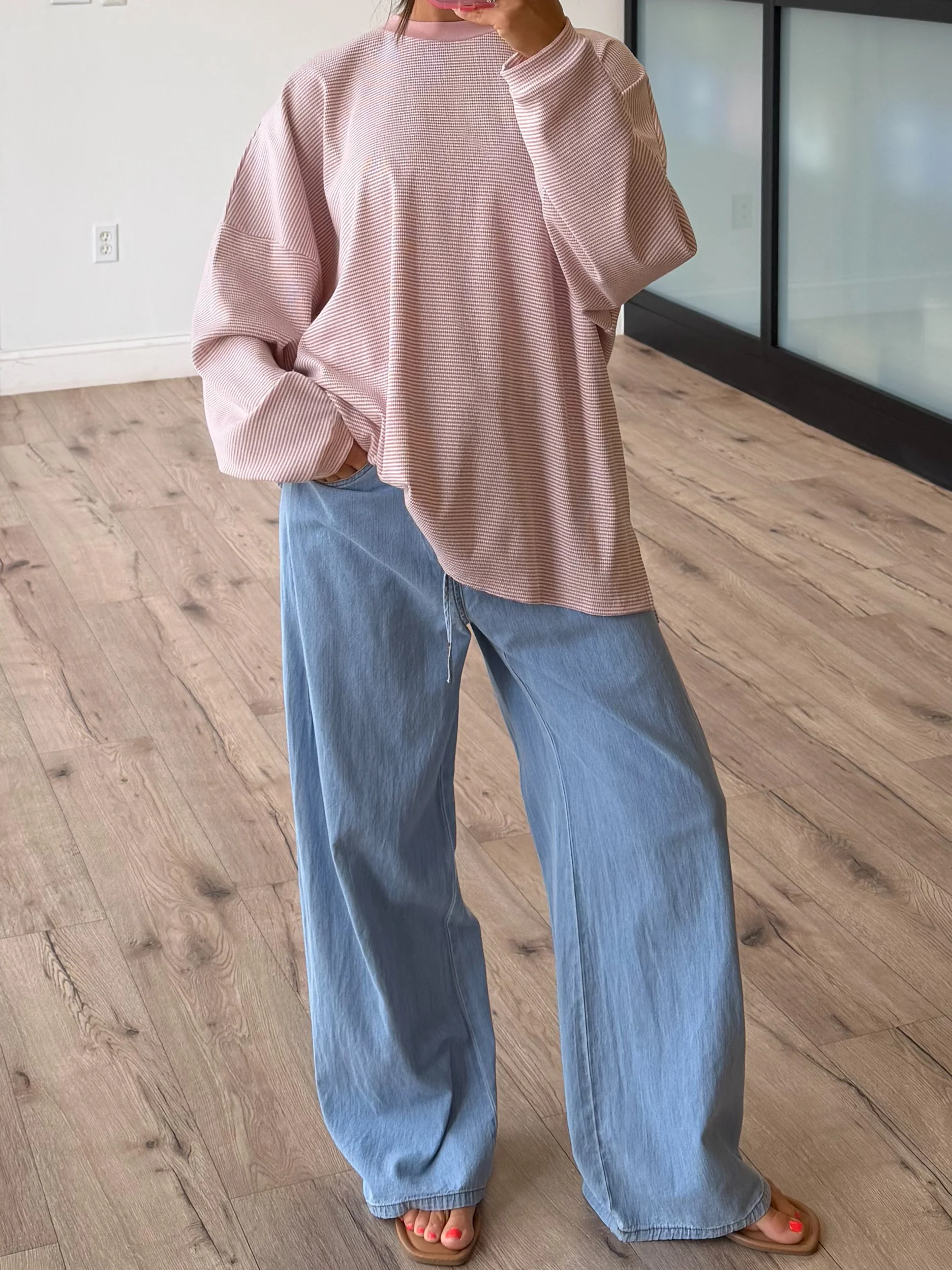 Easy Going Ribbed Stripe Pullover | Baby Pink - Image 7