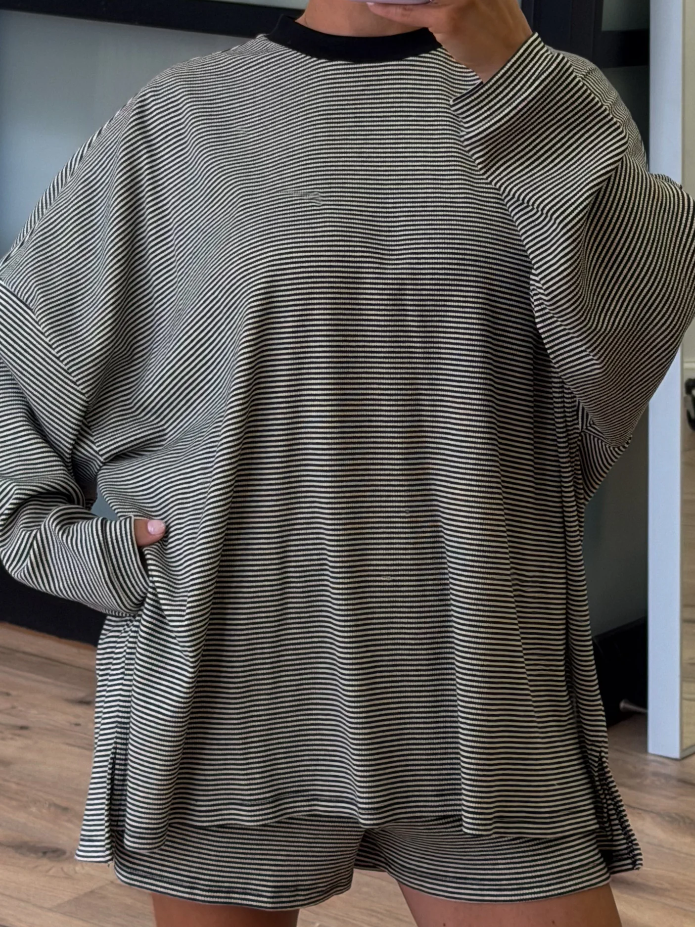 Easy Going Ribbed Stripe Pullover | Black | +Plus Available