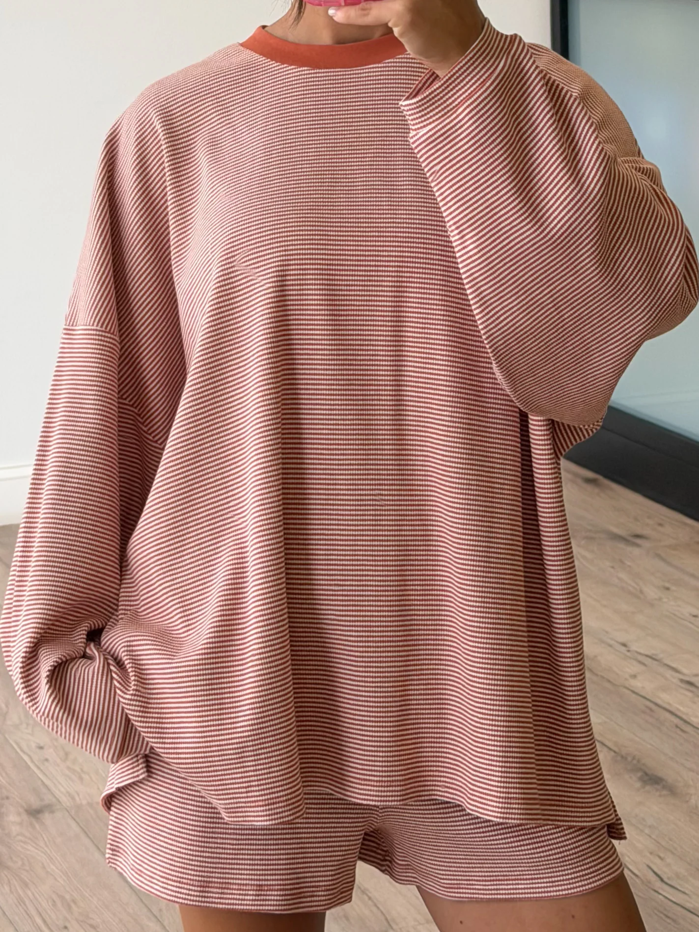 Easy Going Ribbed Stripe Shorts | Rust - Image 2
