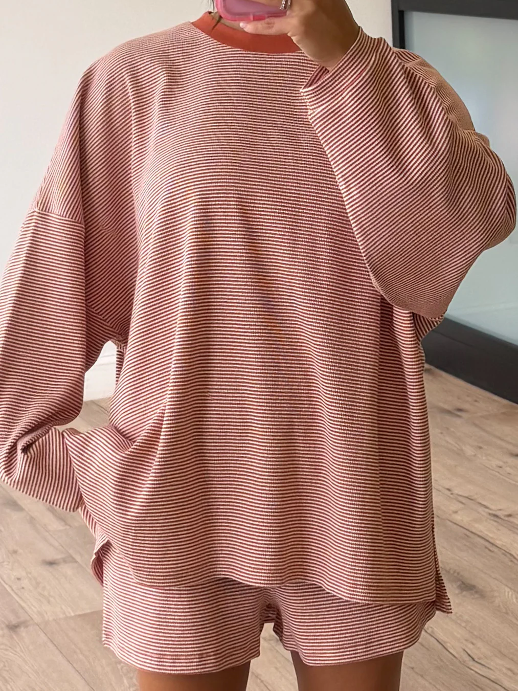 Easy Going Ribbed Stripe Shorts | Rust - Image 3