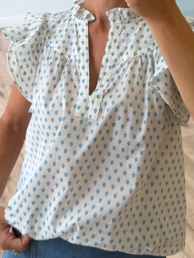 Flutter Sleeve Blouse | Delft Bloom - Image 2