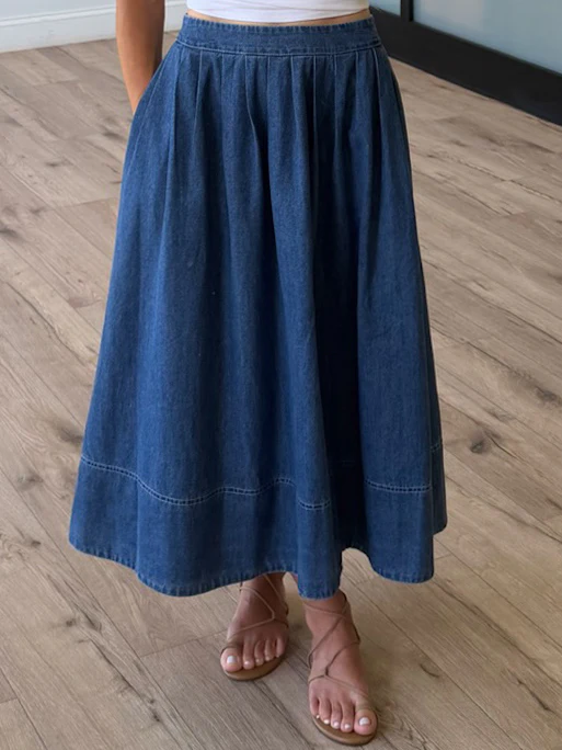 Full Fade Denim Midi Skirt