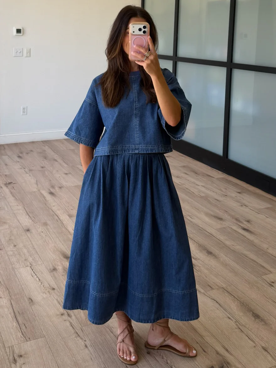 Full Fade Denim Midi Skirt - Image 5