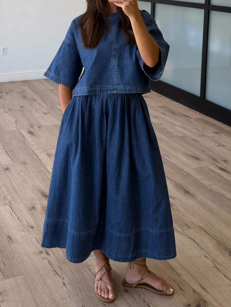 Full Fade Denim Midi Skirt - Image 6