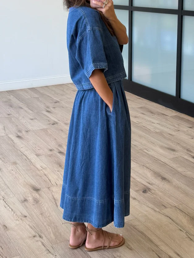 Full Fade Denim Midi Skirt - Image 7