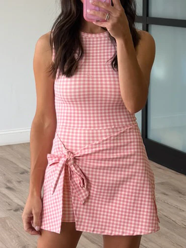 Gingham Active Wrap Romper | Blush - Image 4