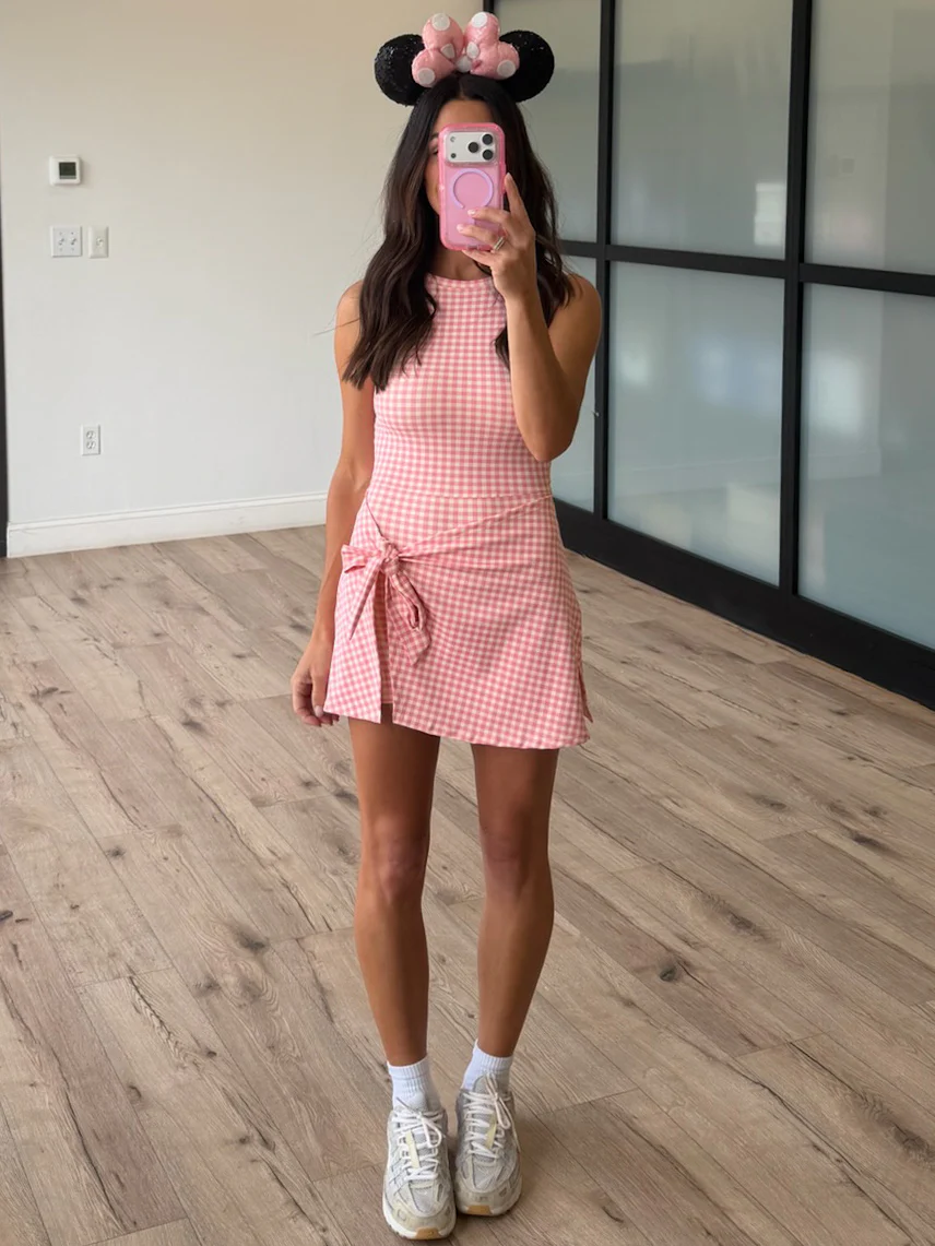 Gingham Active Wrap Romper | Blush - Image 6