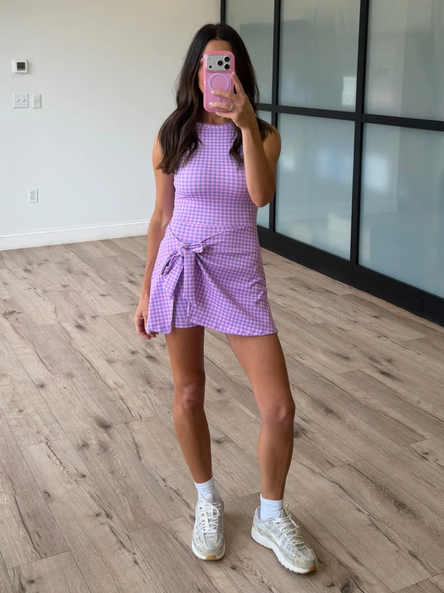 Gingham Active Wrap Romper | Orchid - Image 4