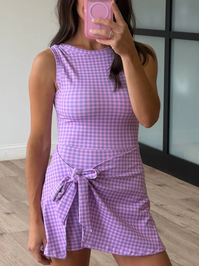 Gingham Active Wrap Romper | Orchid - Image 7