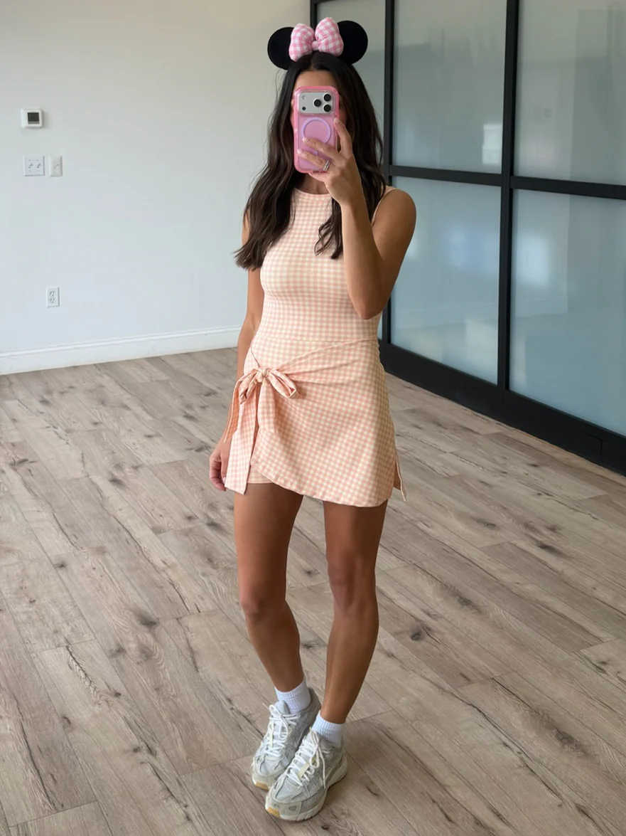 Gingham Active Wrap Romper | Peach - Image 4