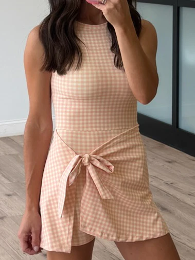 Gingham Active Wrap Romper | Peach - Image 5