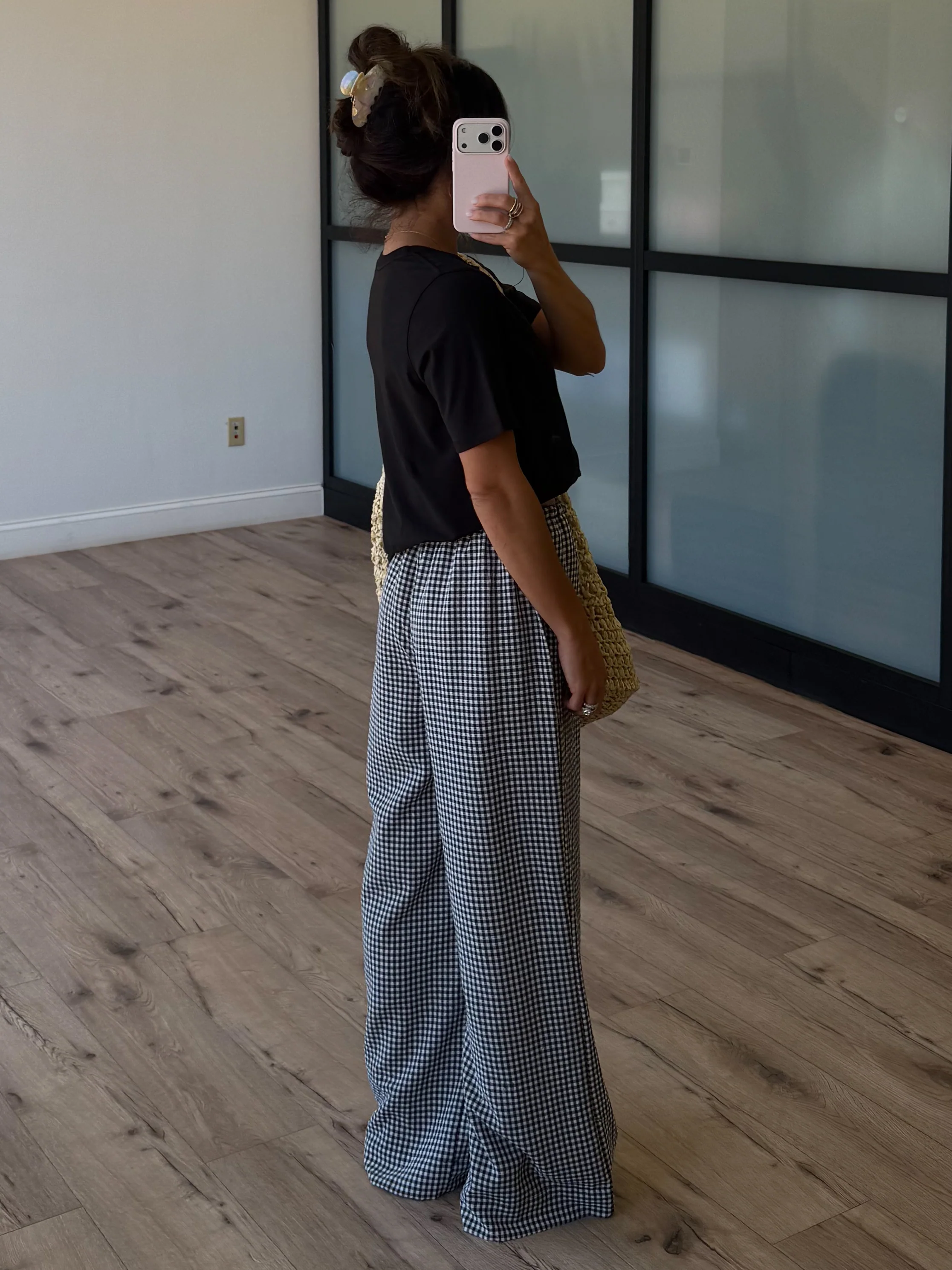 Gingham Leisure Wide-Leg Pants | Black - Image 3