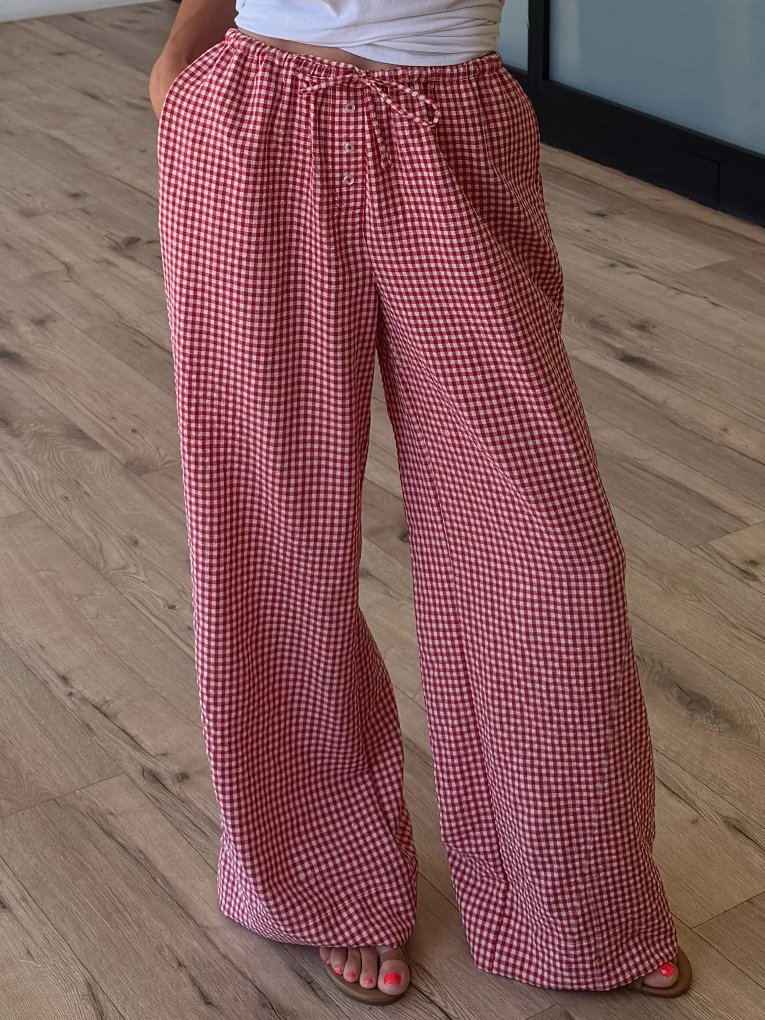 Gingham Leisure Wide-Leg Pants | Cherry