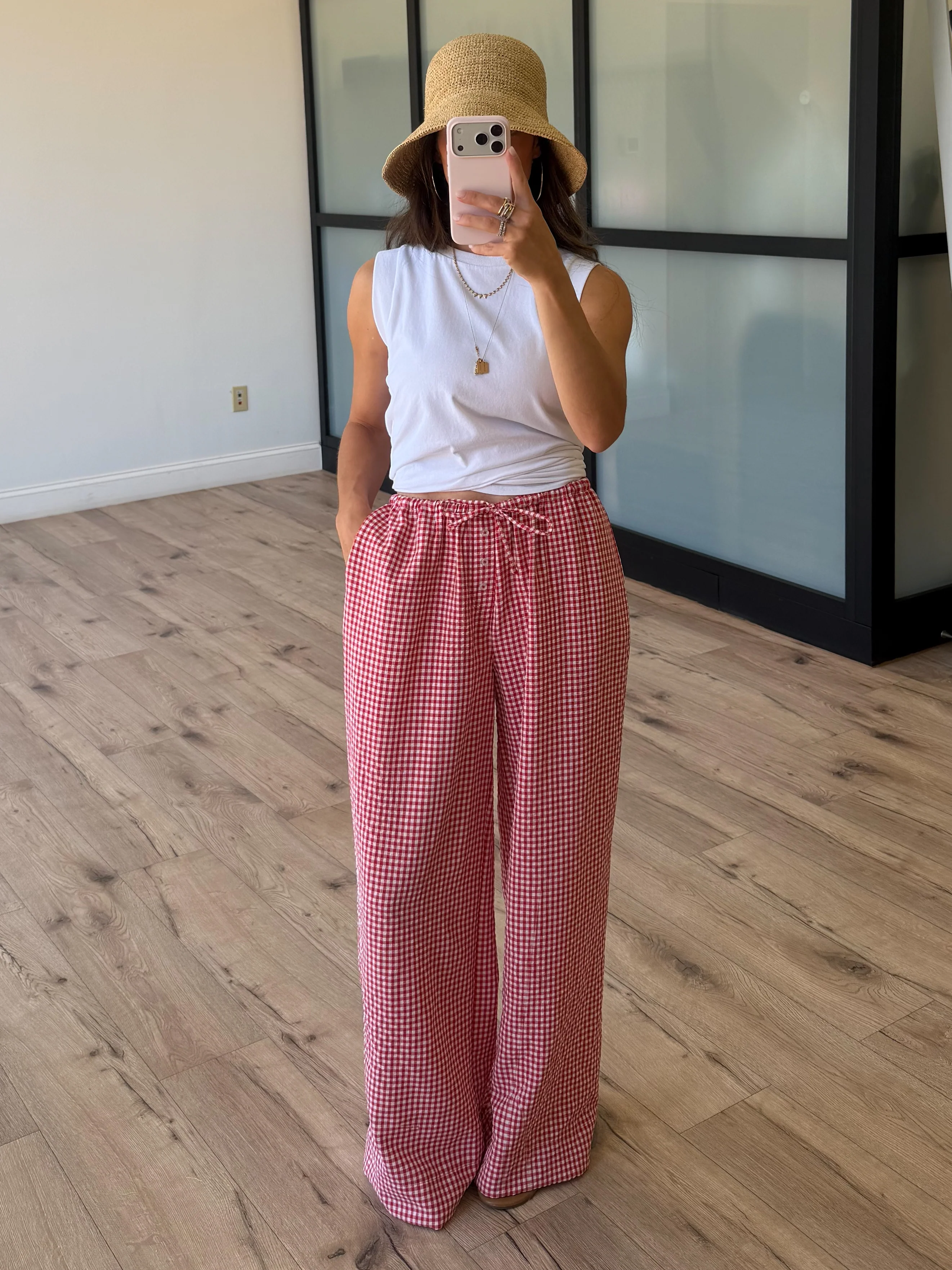 Gingham Leisure Wide-Leg Pants | Cherry - Image 2