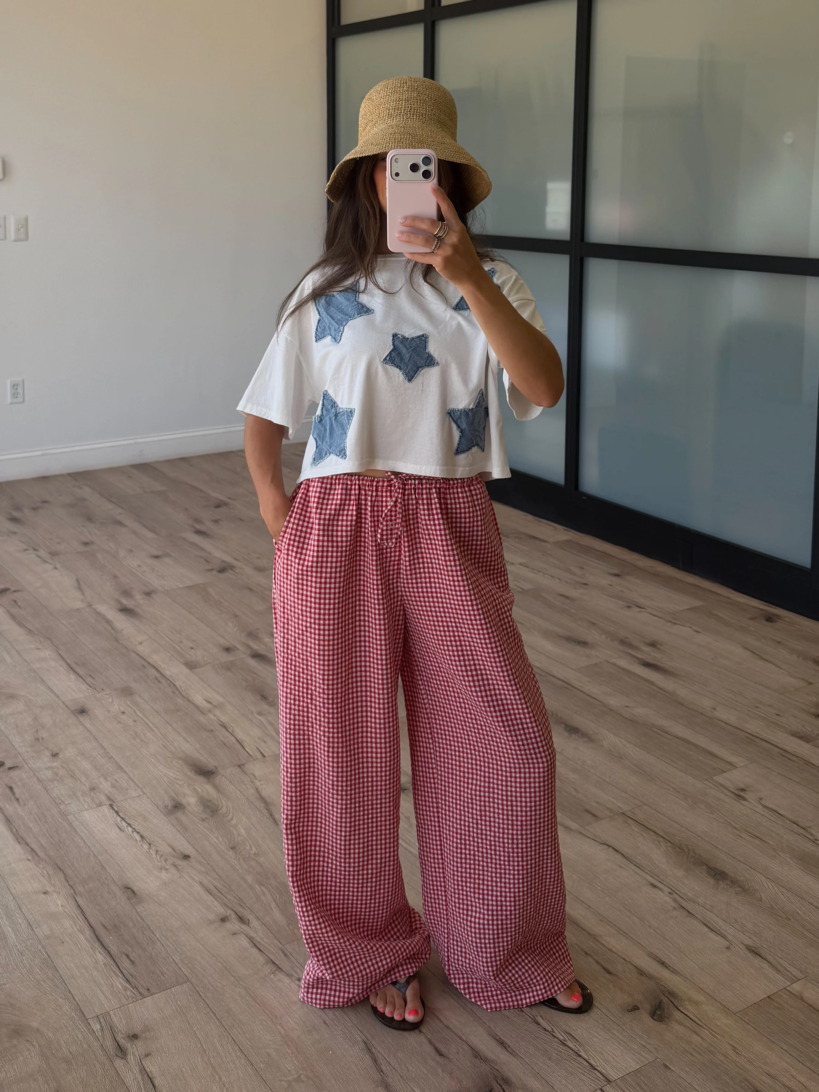 Gingham Leisure Wide-Leg Pants | Cherry - Image 3