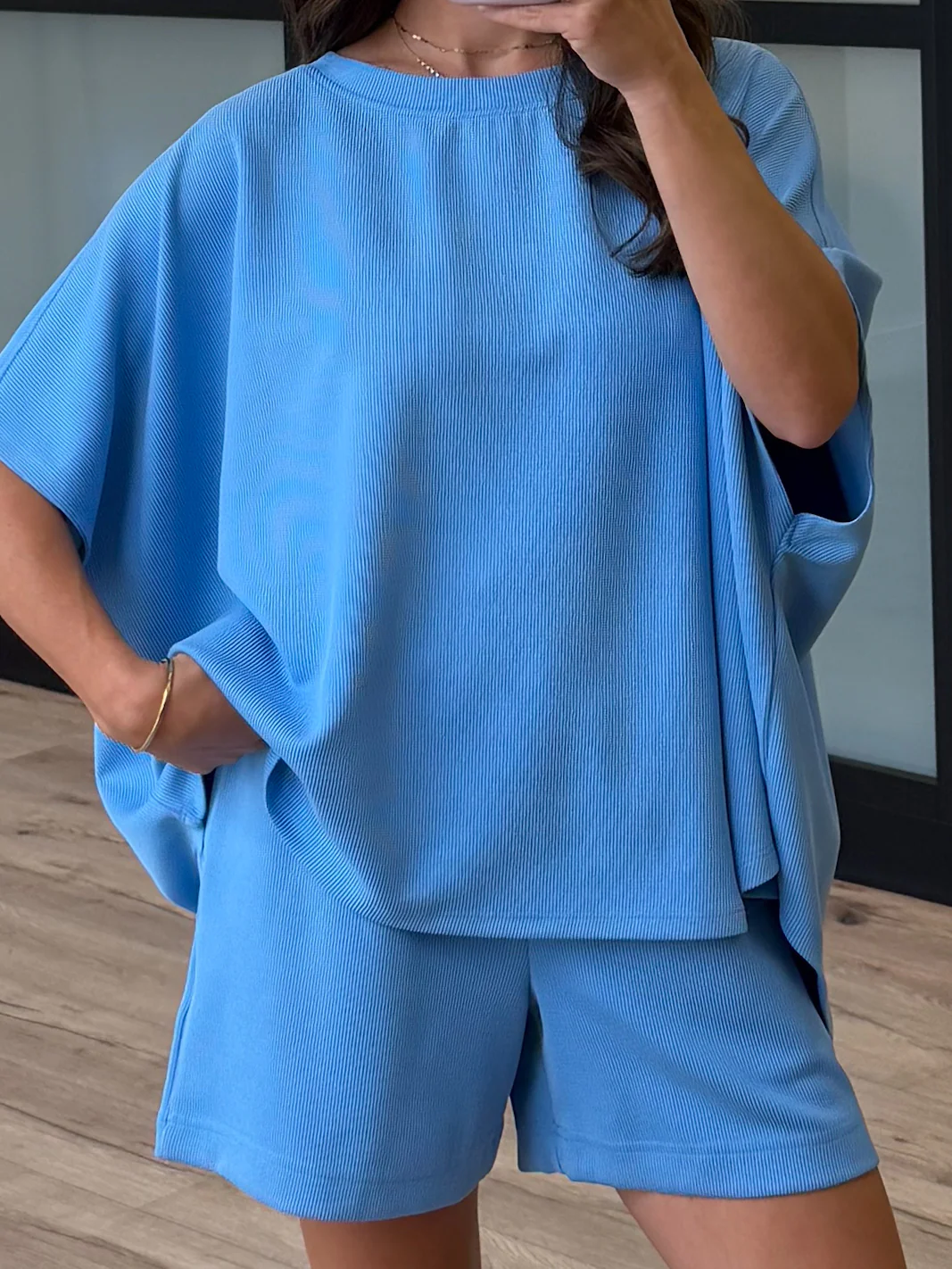 Halo Ribbed Lounge Shorts | Sky Blue - Image 2