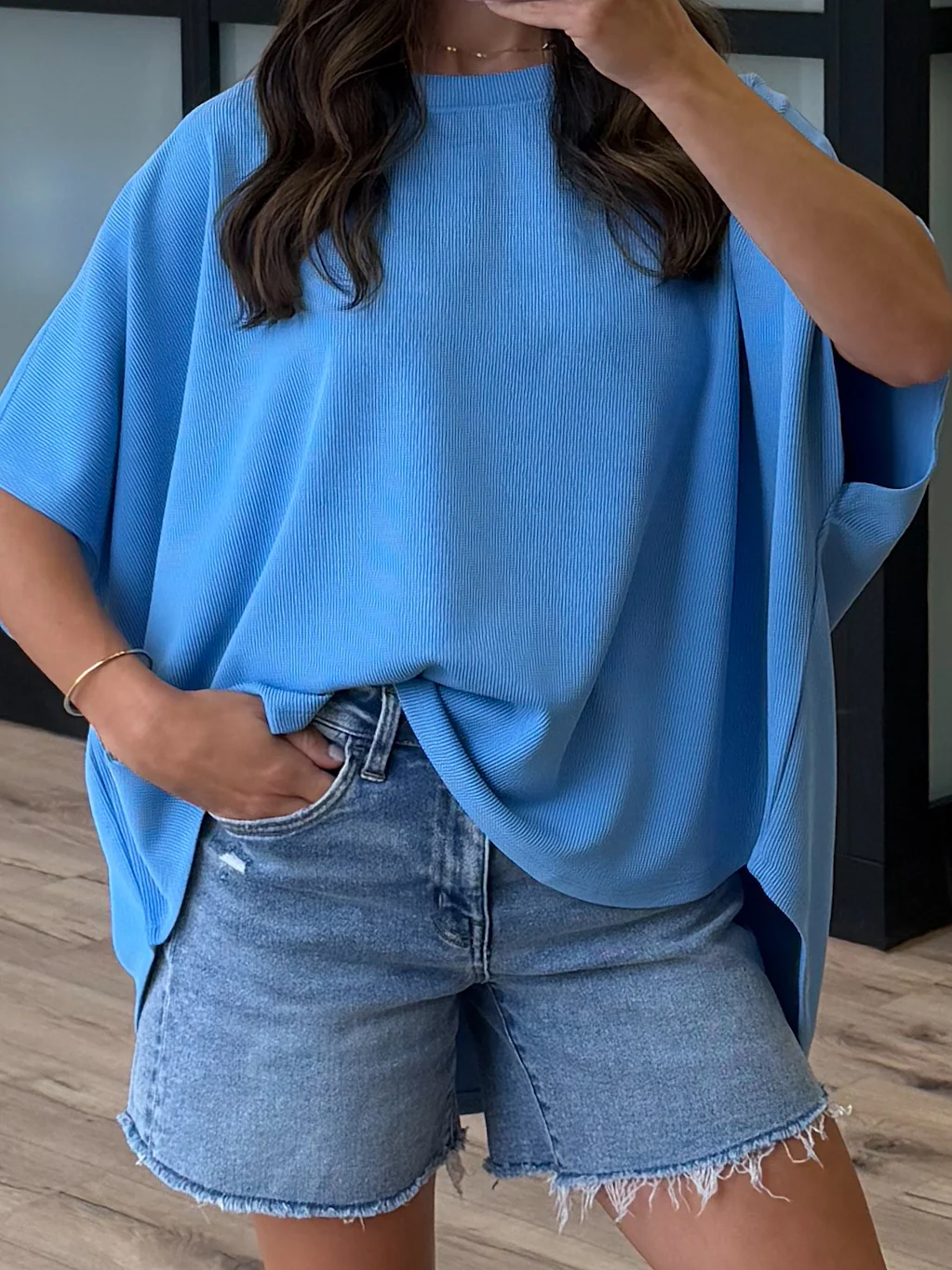 Halo Ribbed Dolman Tee | Sky Blue - Image 2