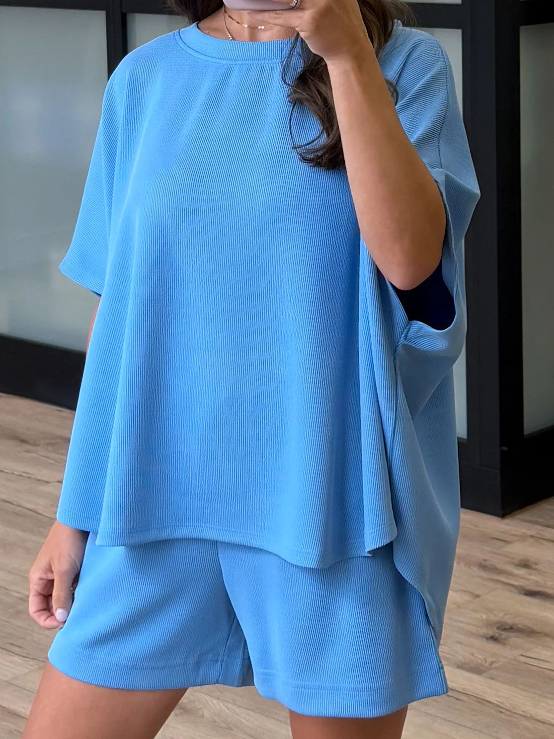 Halo Ribbed Lounge Shorts | Sky Blue - Image 3