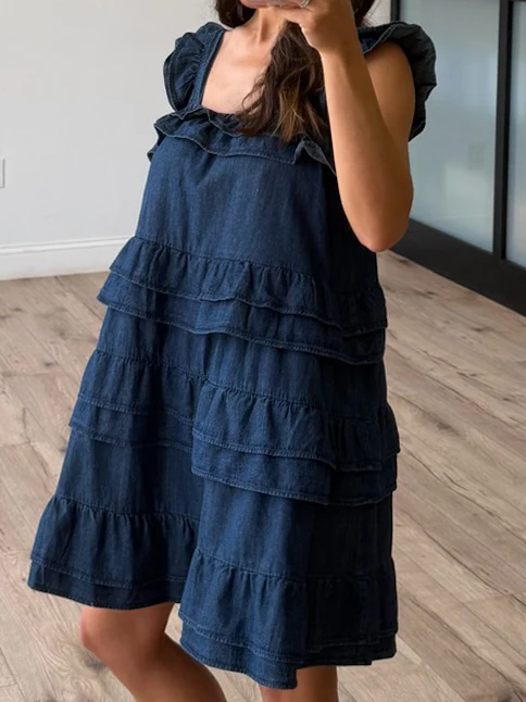 Harper Ruffle Tiered Denim Dress | Dark Wash - Image 2