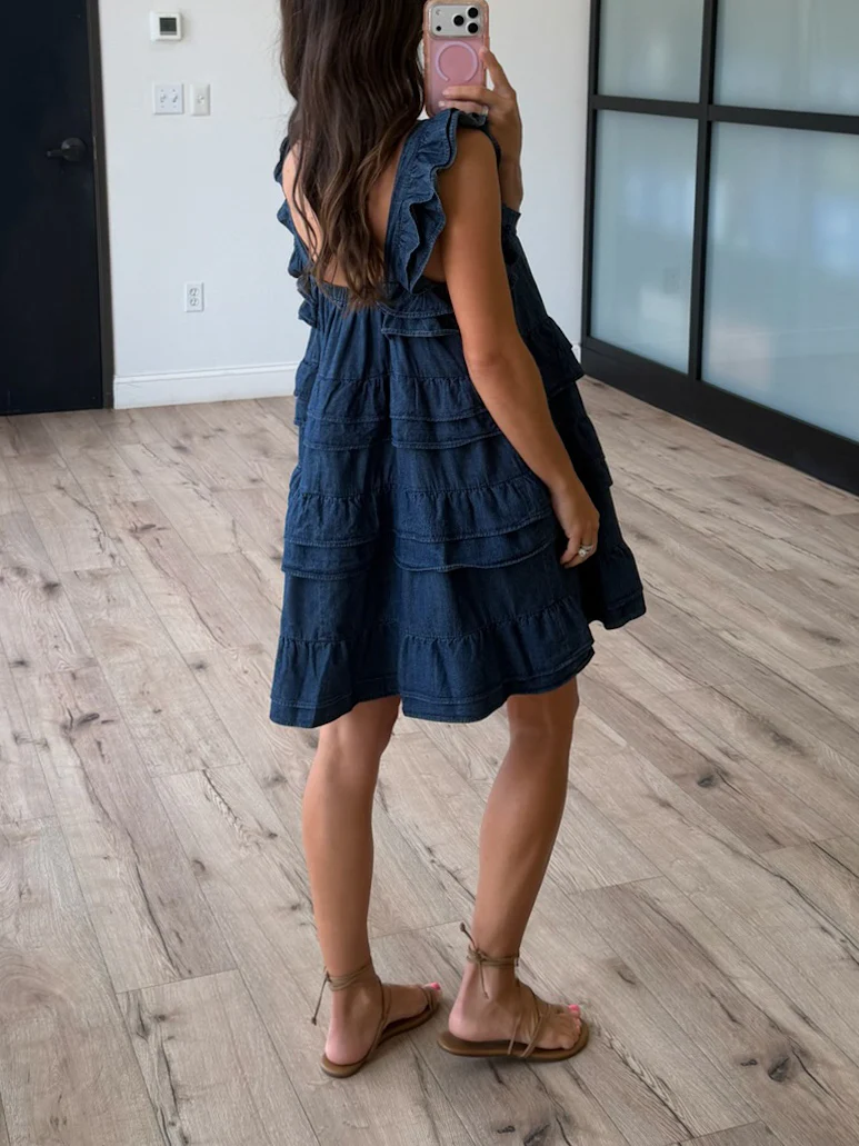 Harper Ruffle Tiered Denim Dress | Dark Wash - Image 3