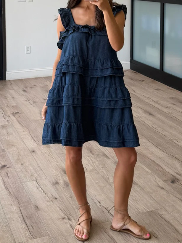 Harper Ruffle Tiered Denim Dress | Dark Wash - Image 4