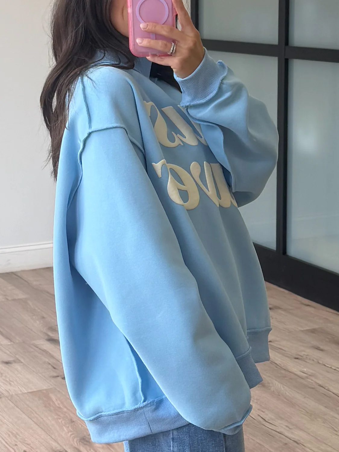 "Jesus Saves" Mock Neck Sweatshirt | Sky - Image 3
