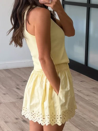 Living Life Eyelet Skort | Lemon - Image 5