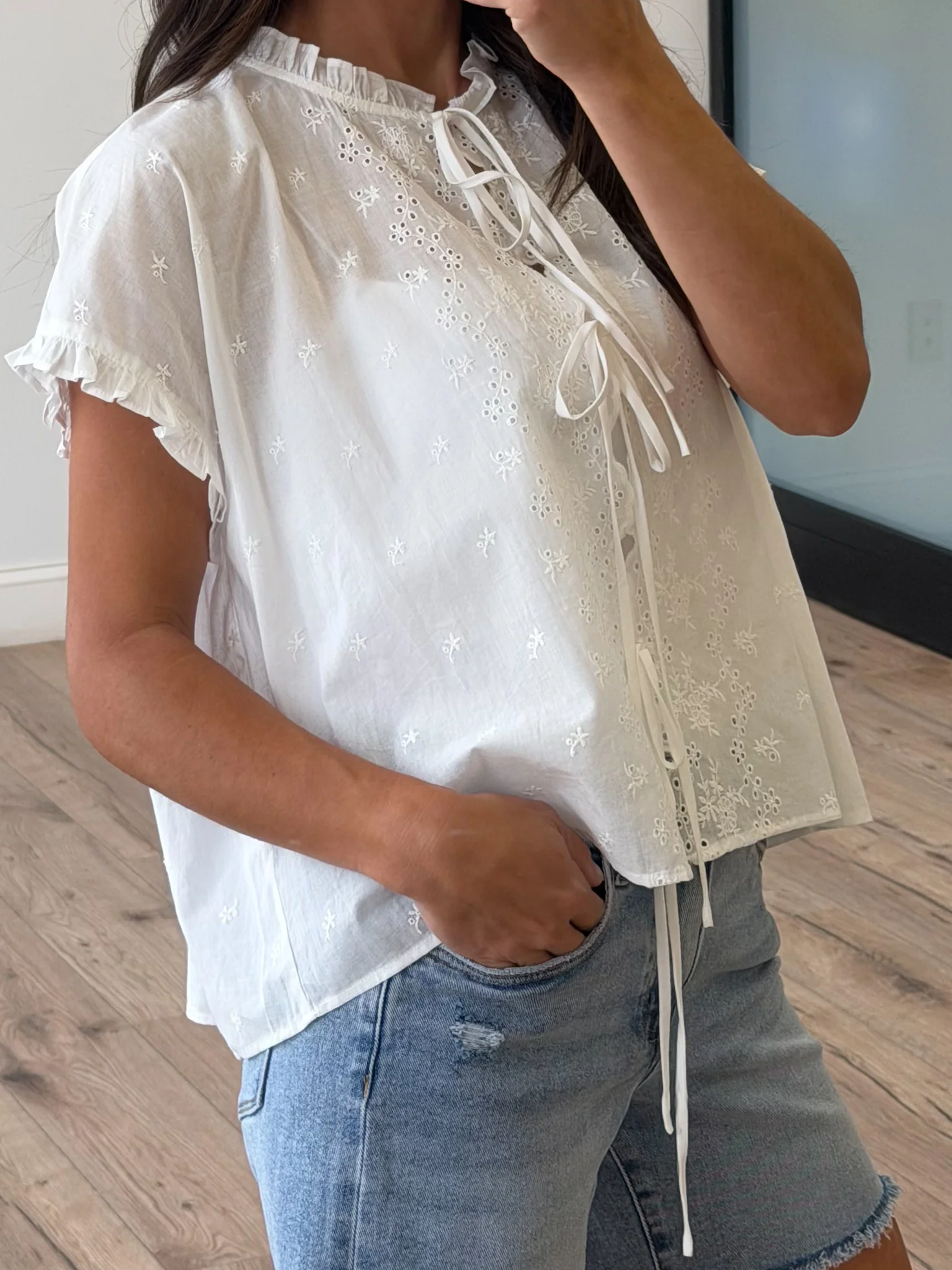 Lizbeth Front-Tie Eyelet Top - Image 2