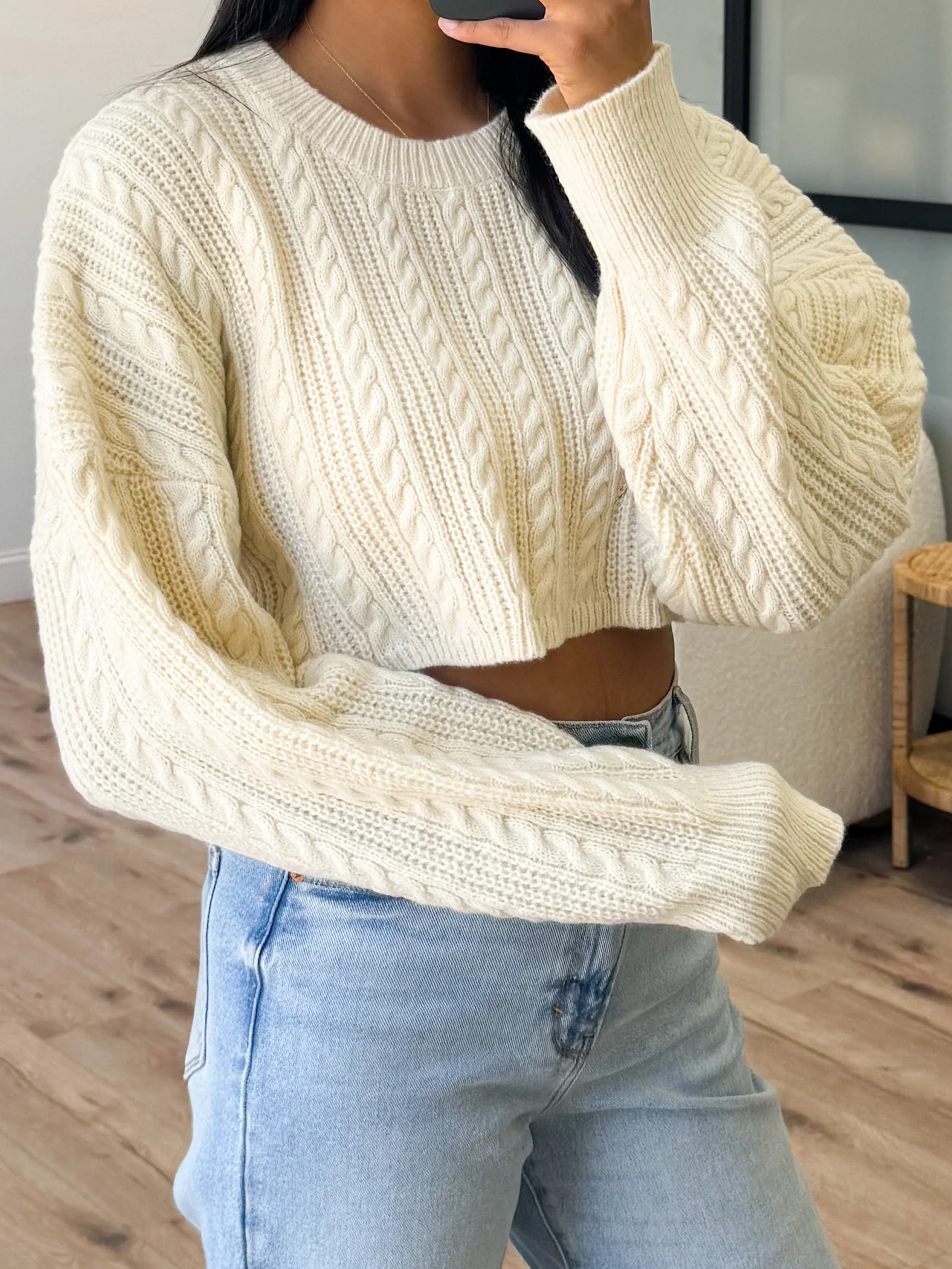 Mae Cable Knit Cropped Sweater | Cream | +Plus Available | FINAL SALE - Image 2