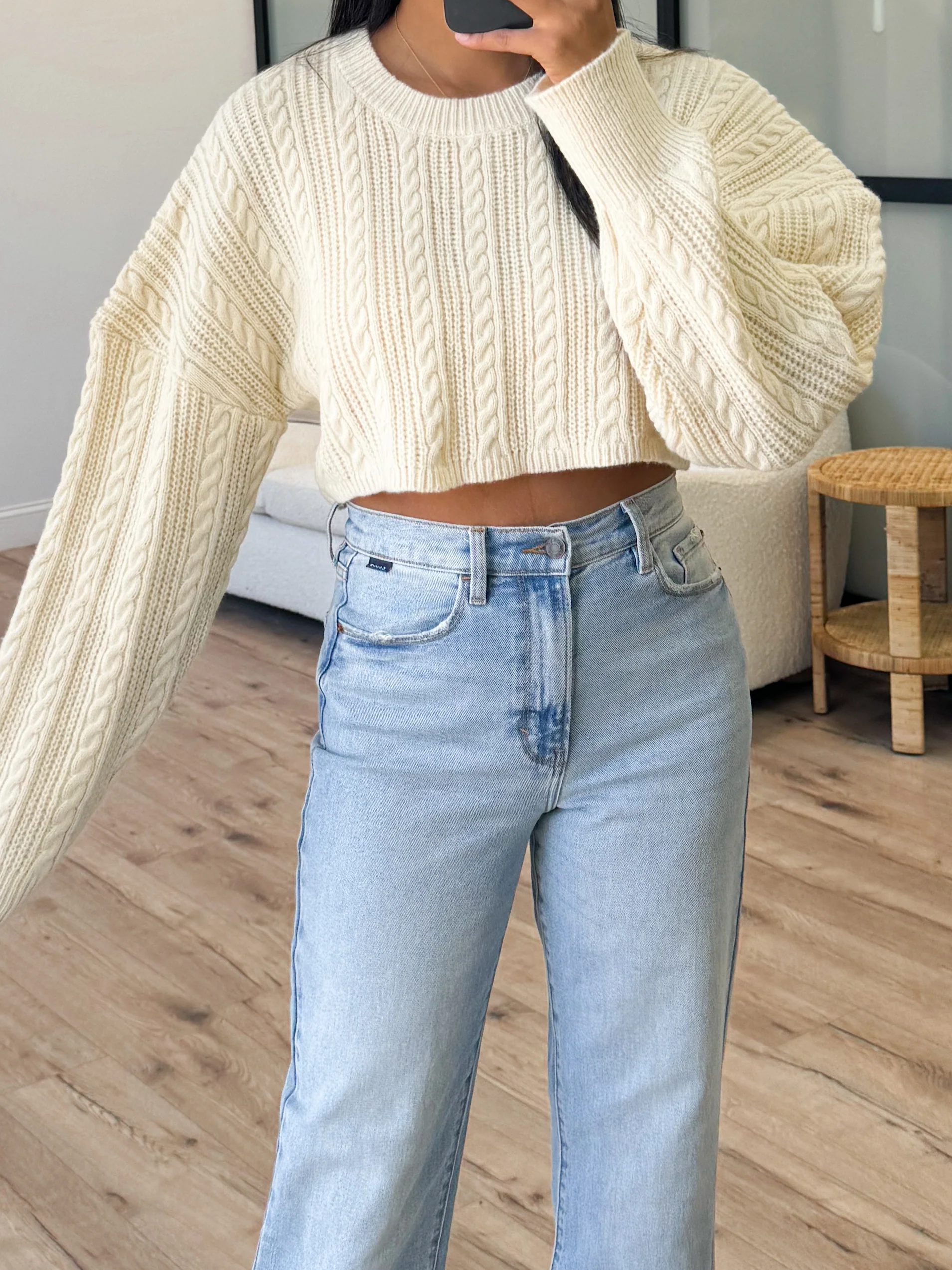 Mae Cable Knit Cropped Sweater | Cream | +Plus Available | FINAL SALE - Image 5