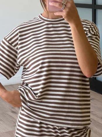 Miah Ribbed Knit Tee | Cocoa Cream | RESTOCK - Image 2