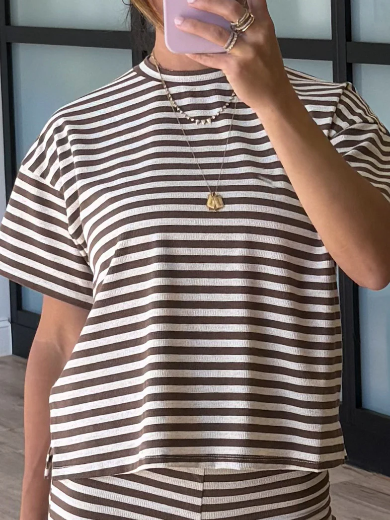 Miah Ribbed Knit Tee | Cocoa Cream | RESTOCK - Image 7