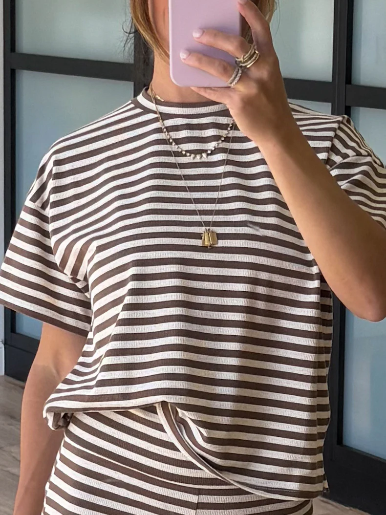 Miah Ribbed Knit Tee | Cocoa Cream | RESTOCK - Image 8