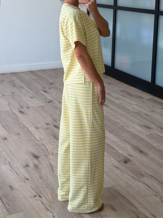 Miah Ribbed Knit Wide Leg Pants | Canary | RESTOCK - Image 2