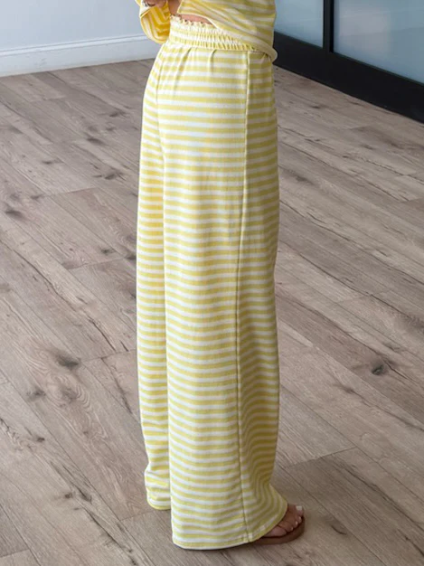 Miah Ribbed Knit Wide Leg Pants | Canary | RESTOCK - Image 3