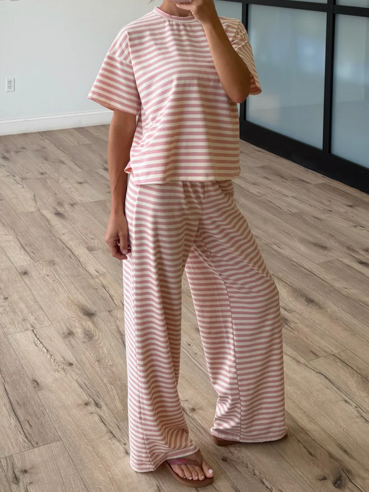 Miah Ribbed Knit Wide Leg Pants | Ballet Pink - Image 2