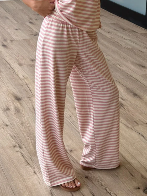 Miah Ribbed Knit Wide Leg Pants | Ballet Pink - Image 5
