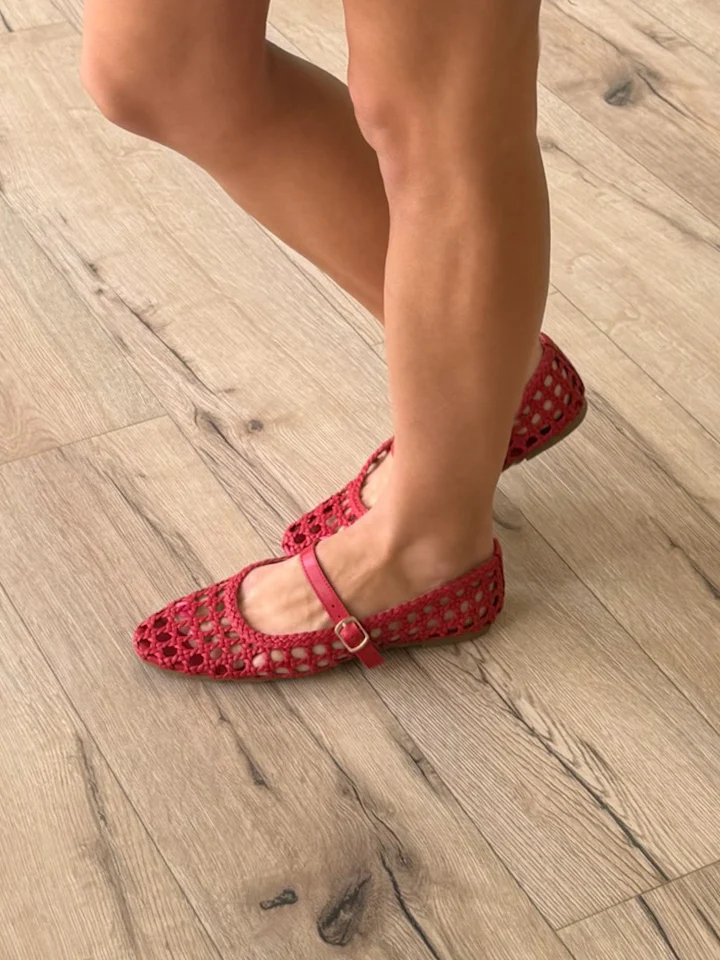 Montez Woven Mary Jane Flats | Red - Image 2